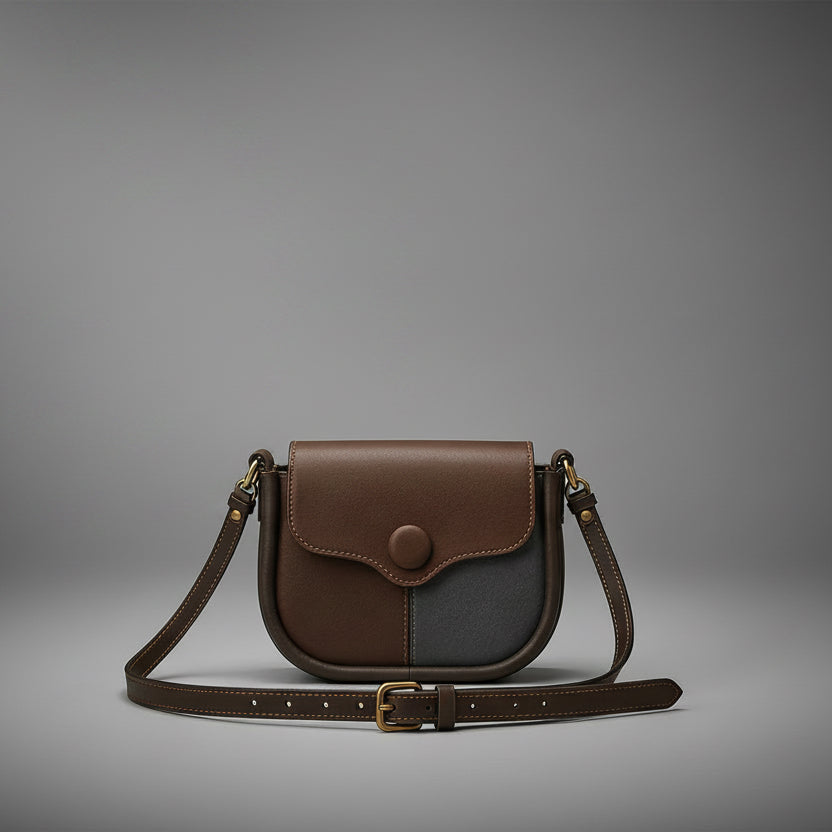 TLF aniline leather saddle bag in brown and charcoal | The Leather Factory