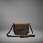 TLF aniline leather saddle bag in brown and charcoal | The Leather Factory