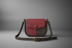 TLF aniline leather saddle bag in burgundy and charcoal | The Leather Factory