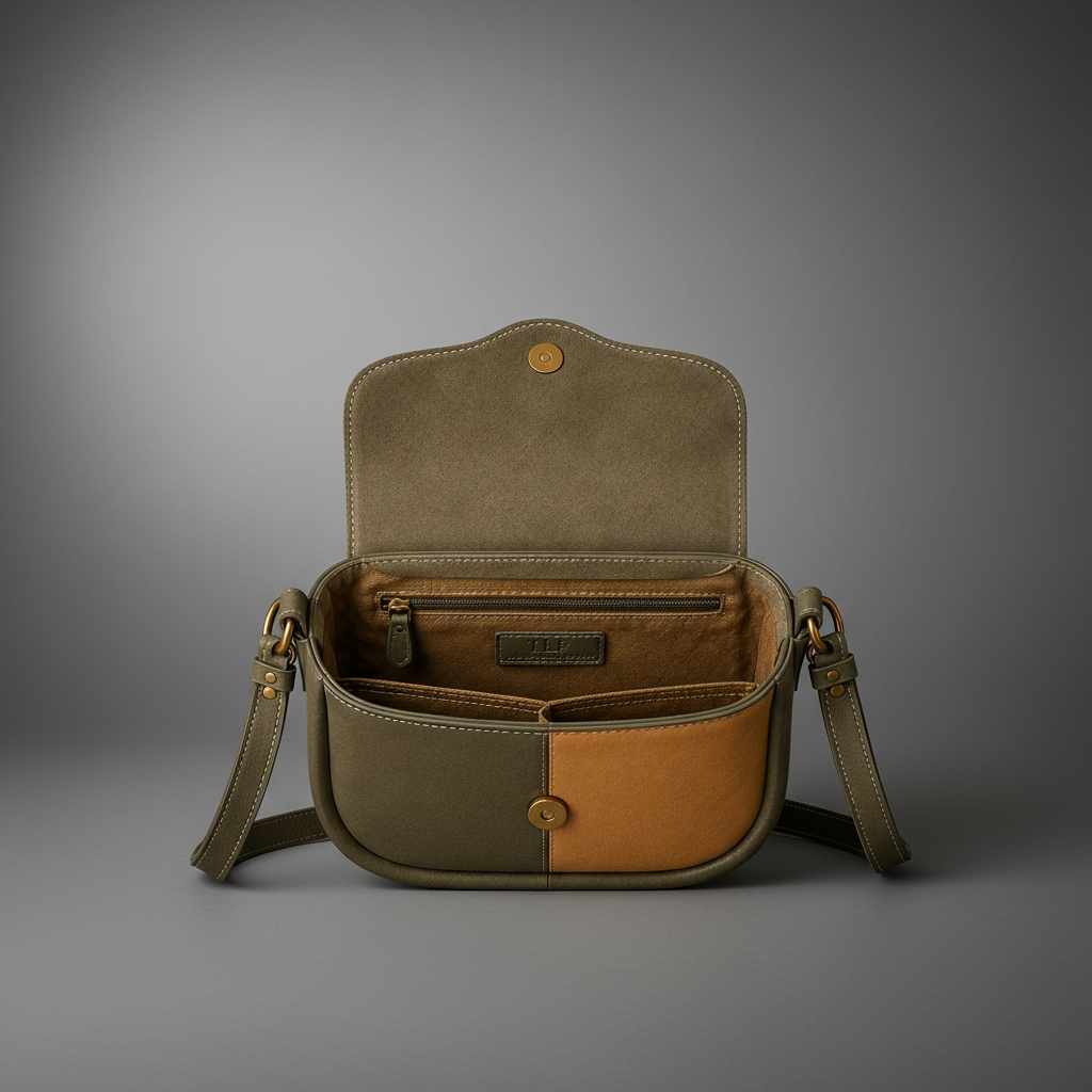 TLF aniline leather saddle bag open interior | The Leather Factory