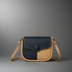TLF aniline leather saddle bag in navy and cream | The Leather Factory