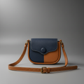 TLF aniline leather saddle bag in navy and tan | The Leather Factory