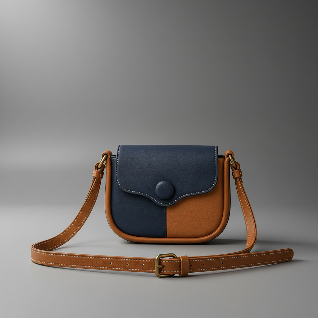 TLF aniline leather saddle bag in navy and tan | The Leather Factory