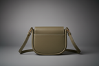 TLF aniline leather saddle bag olive side view | The Leather Factory