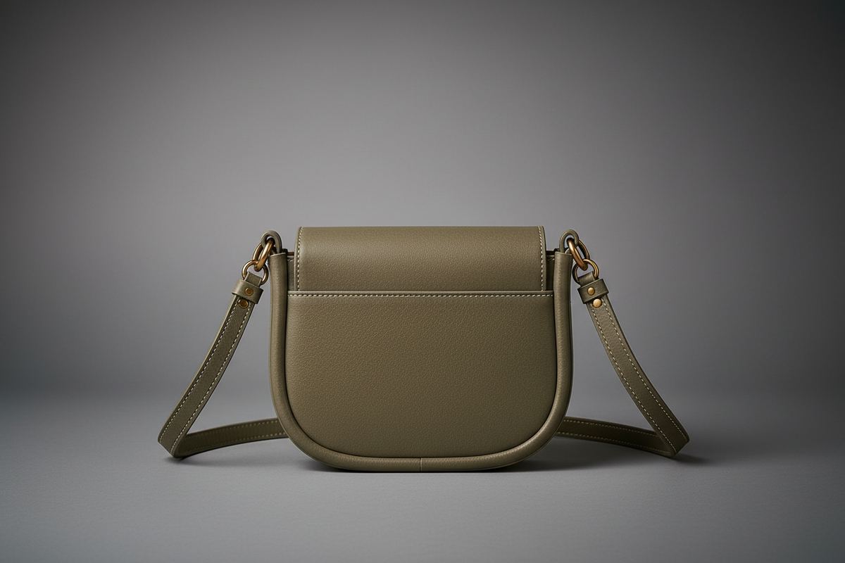 TLF aniline leather saddle bag olive side view | The Leather Factory