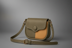 TLF aniline leather saddle bag olive and tan detail | The Leather Factory