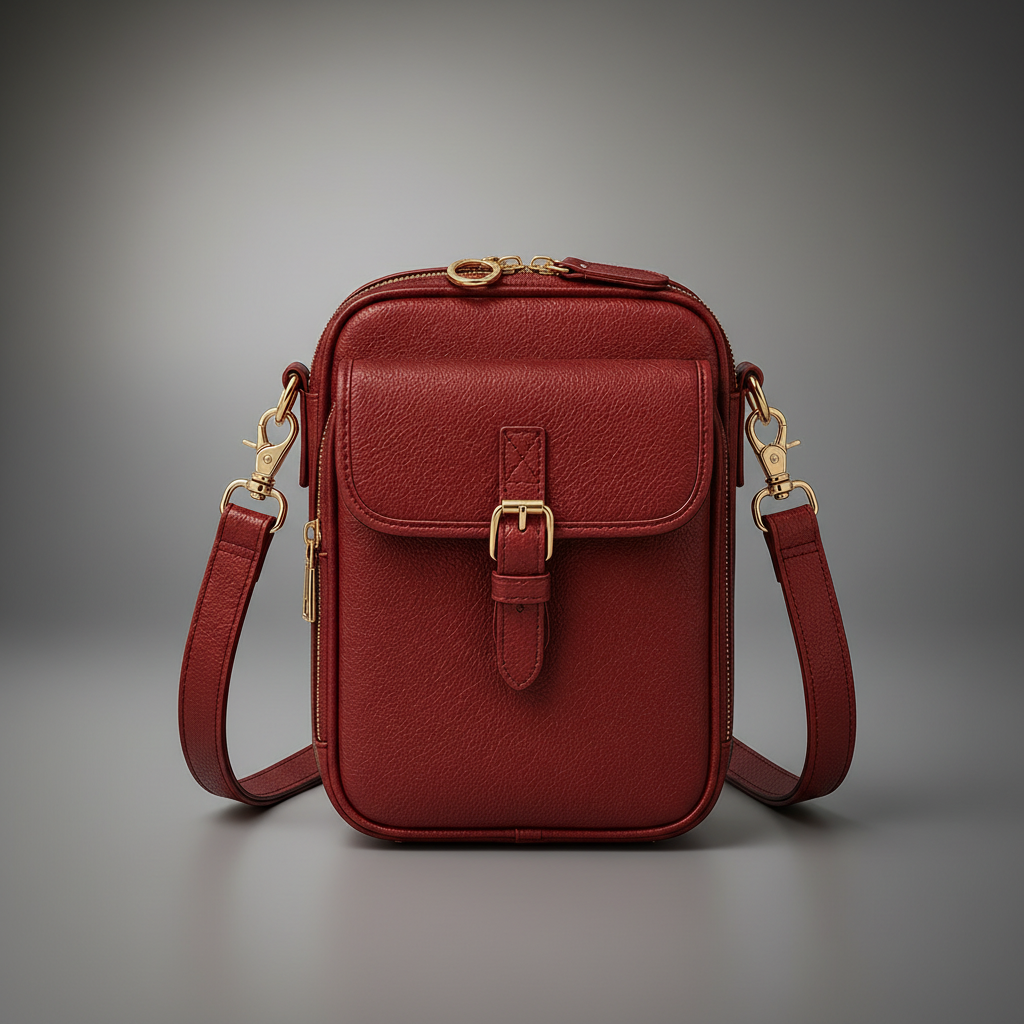 TLF leather crossbody bag in Burgundy, front view | The Leather Factory