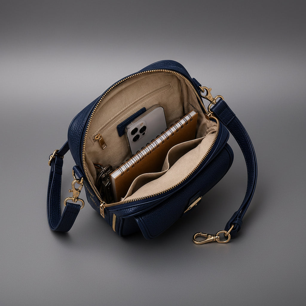 TLF leather crossbody bag in Navy, back view | The Leather Factory