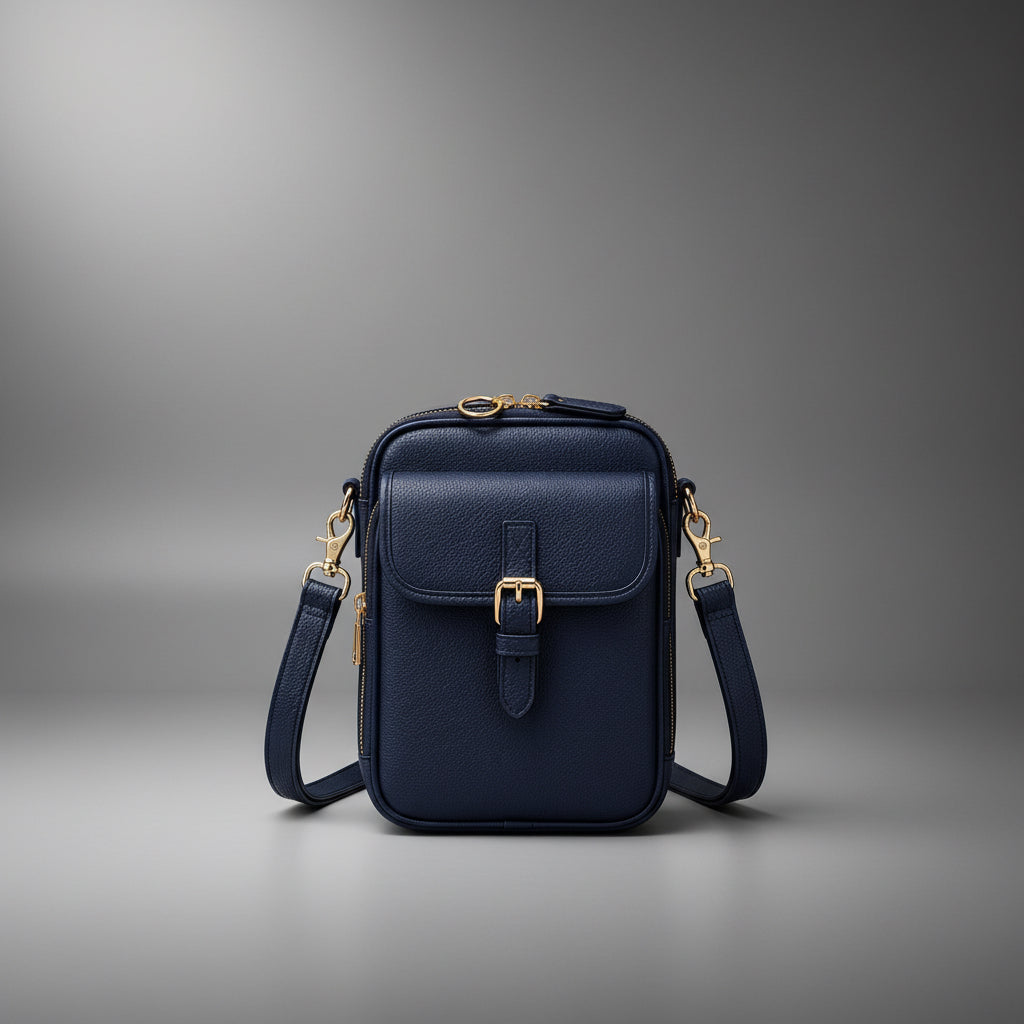 TLF leather crossbody bag in Navy, front view | The Leather Factory