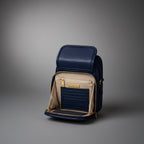 TLF leather crossbody bag in Navy, open interior view | The Leather Factory
