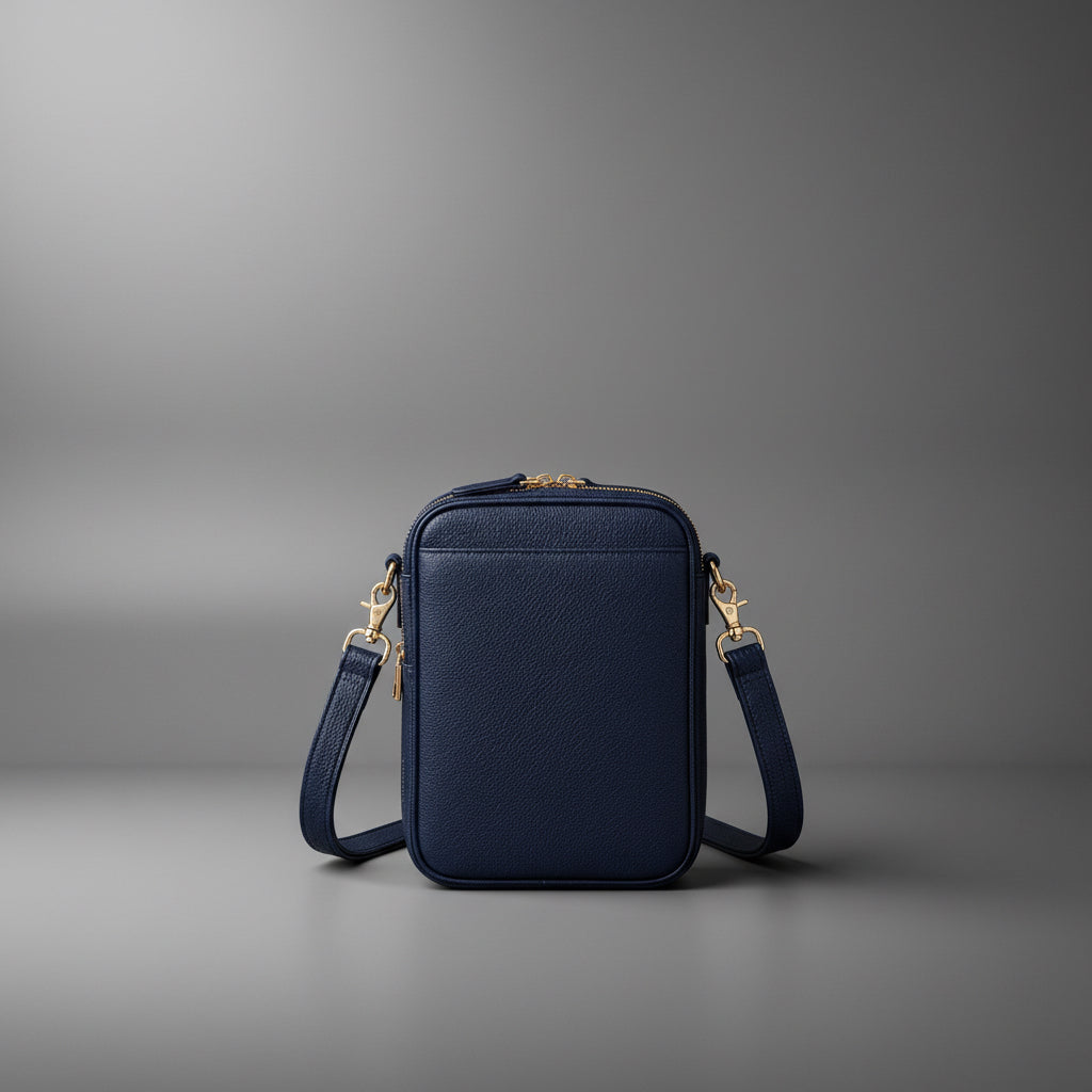 TLF leather crossbody bag in Navy, side view | The Leather Factory