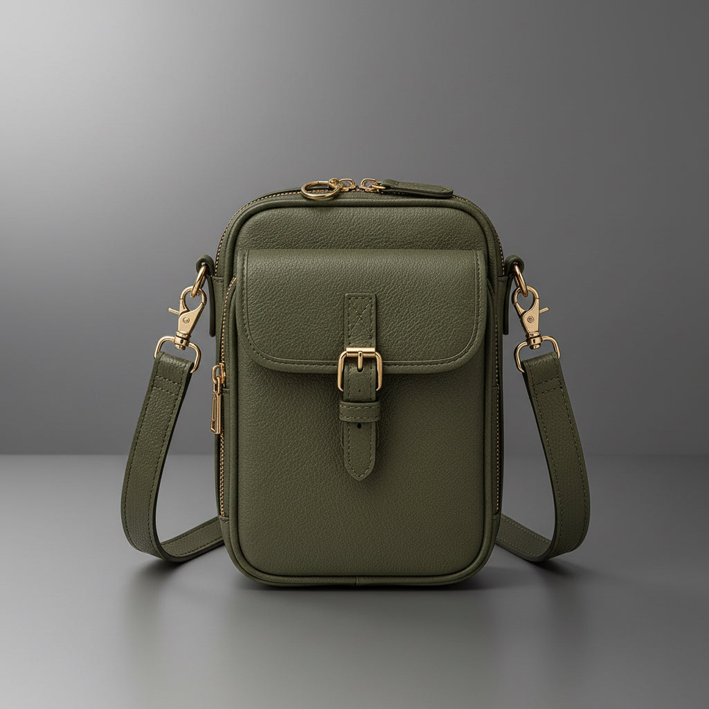 TLF leather crossbody bag in Olive Green, front view | The Leather Factory