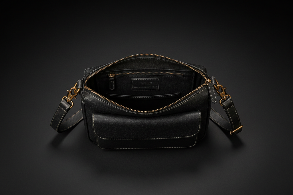 TLF leather crossbody shoulder bag open interior | The Leather Factory