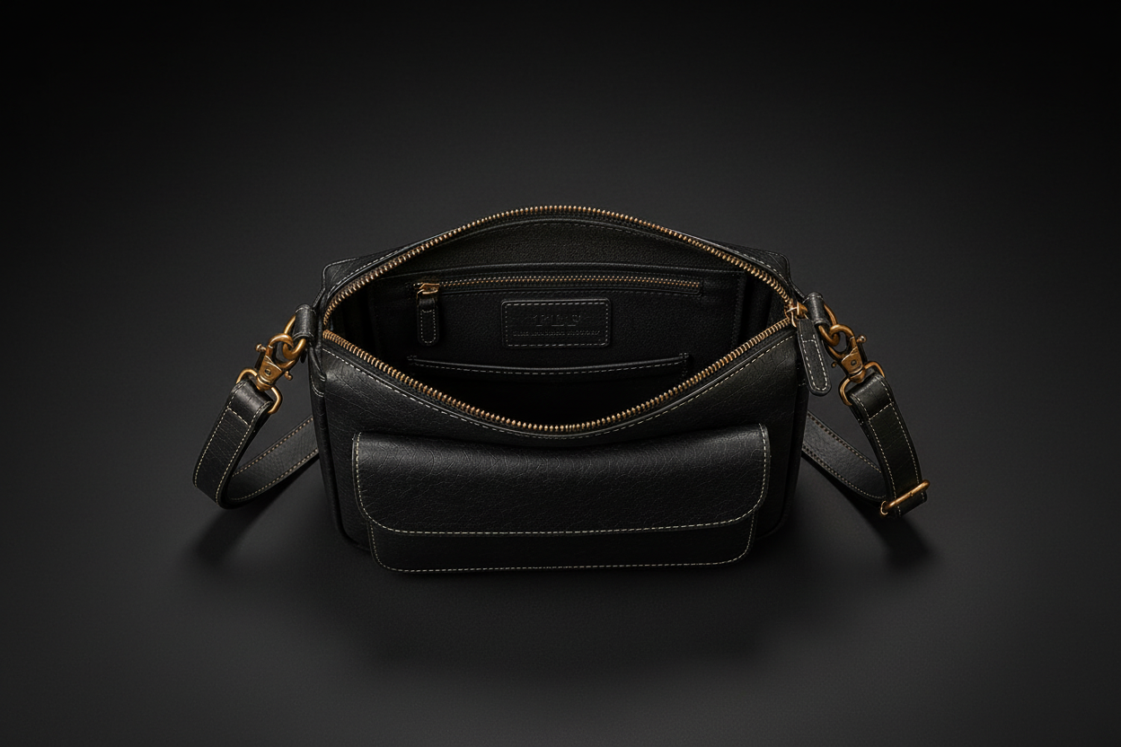 TLF leather crossbody shoulder bag open interior | The Leather Factory