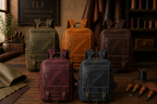 Navy blue handmade genuine leather backpack front detail | The Leather Factory
