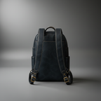 Navy blue handmade genuine leather backpack side detail | The Leather Factory