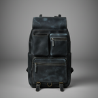 Navy blue handmade genuine leather backpack side view | The Leather Factory