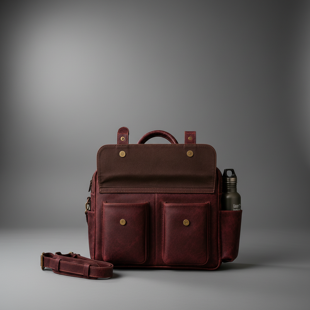Burgundy handcrafted genuine leather briefcase back view | The Leather Factory