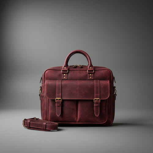 Burgundy handcrafted genuine leather briefcase front view | The Leather Factory