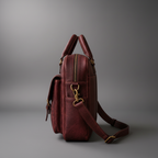 Burgundy handcrafted genuine leather briefcase side view | The Leather Factory