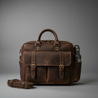 Dark brown handcrafted genuine leather briefcase front view | The Leather Factory