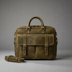 Olive green handcrafted genuine leather briefcase front view | The Leather Factory