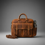 Tan handcrafted genuine leather briefcase front view | The Leather Factory