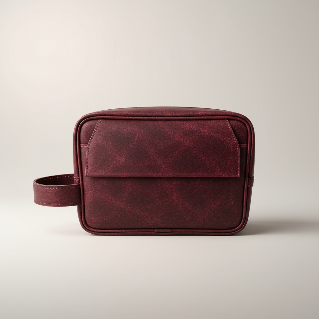 TLF leather dopp kit burgundy back view | The Leather Factory