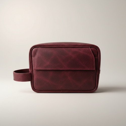 TLF leather dopp kit burgundy back view | The Leather Factory