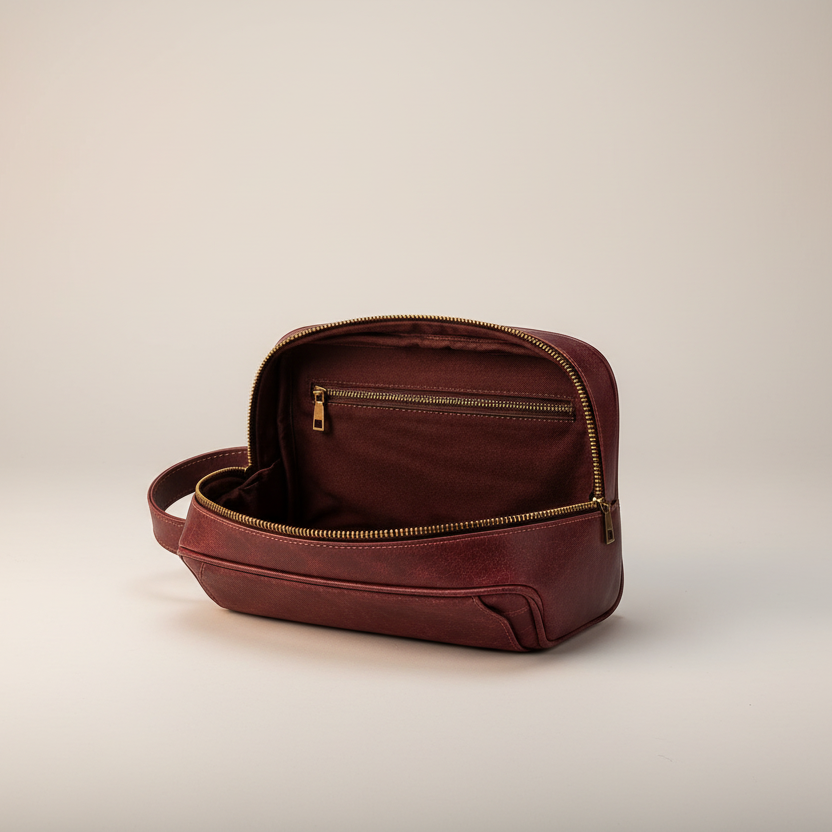 TLF leather dopp kit open interior | The Leather Factory