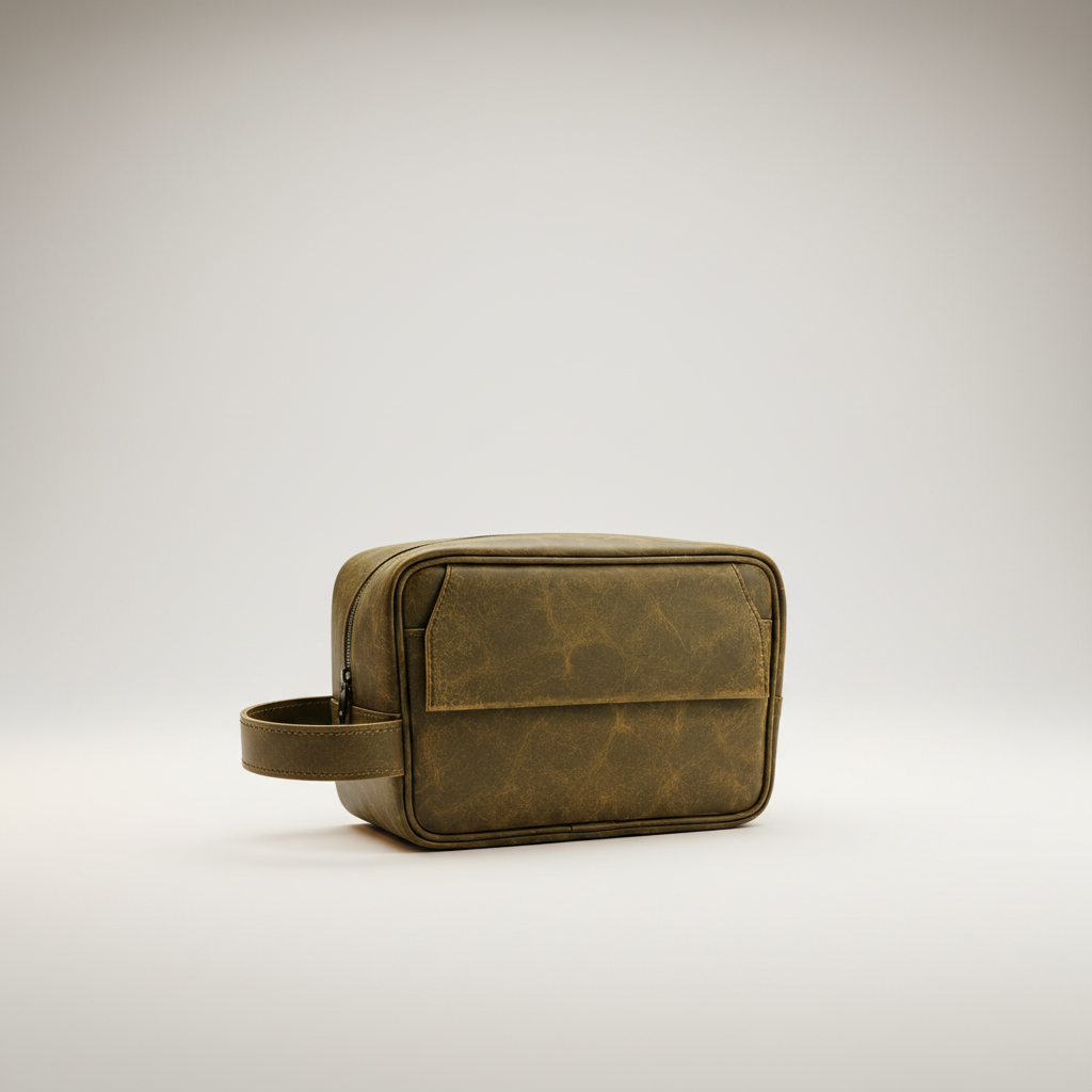 TLF leather dopp kit in olive | The Leather Factory
