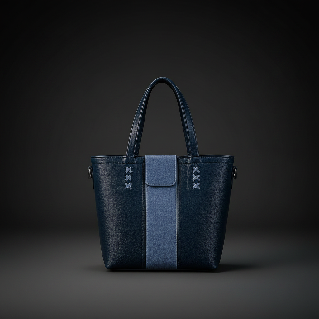 TLF luxury suede and aniline leather tote bag in navy and light blue | The Leather Factory