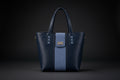 TLF luxury suede and aniline leather tote bag in navy and light blue | The Leather Factory