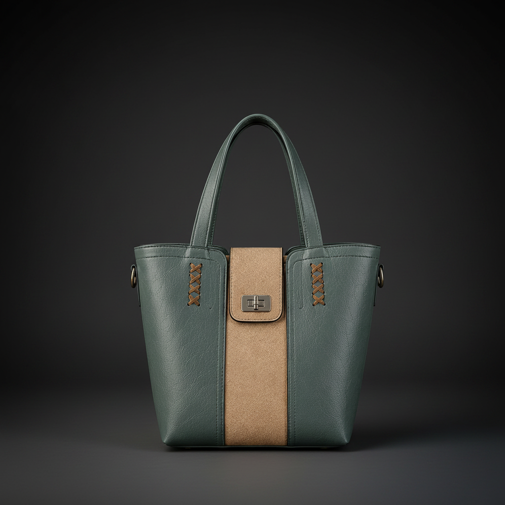 TLF luxury suede and aniline leather tote bag in teal and tan | The Leather Factory