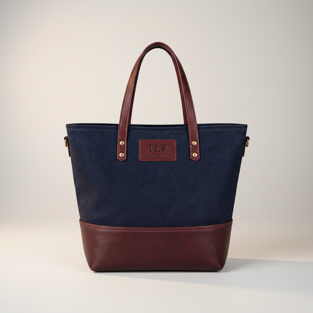TLF premium leather tote bag in navy and burgundy | The Leather Factory