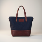 TLF premium leather tote bag in navy and burgundy | The Leather Factory