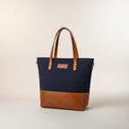 TLF premium leather tote bag in navy and tan | The Leather Factory