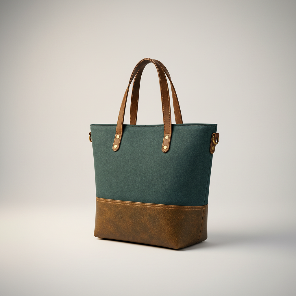 TLF premium leather tote bag in teal and tan, interior view | The Leather Factory