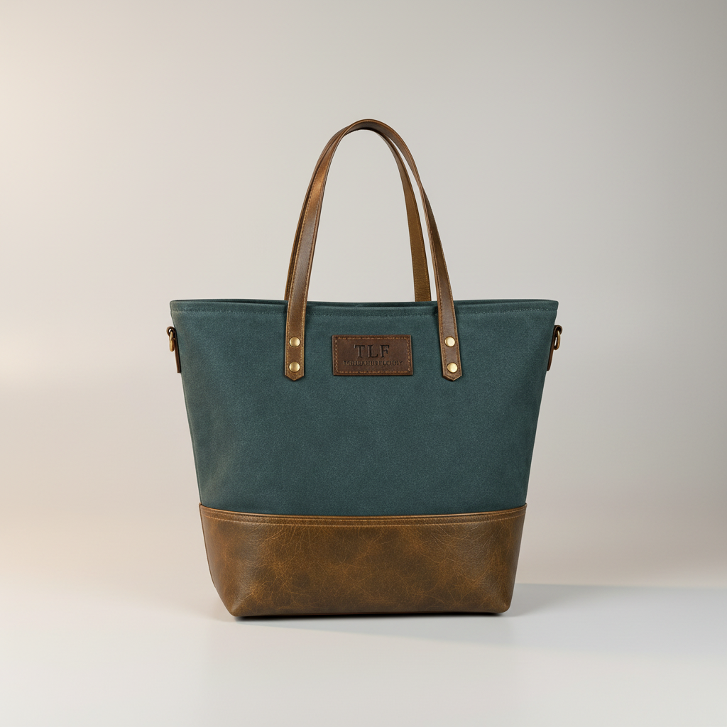 TLF premium leather tote bag in teal and tan | The Leather Factory
