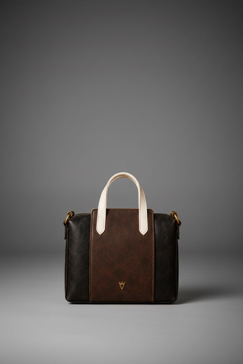 TLF structured leather tote bag in black and brown | The Leather Factory