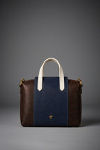 TLF structured leather tote bag in navy and brown | The Leather Factory