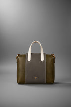 TLF structured leather tote bag in olive and gray | The Leather Factory