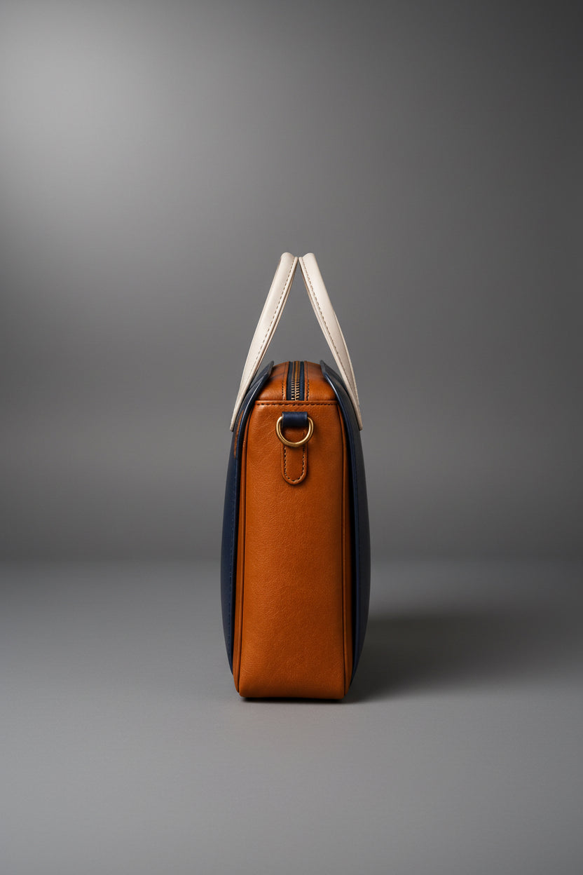 TLF structured leather tote bag side view | The Leather Factory
