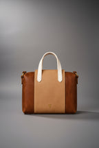 TLF structured leather tote bag in tan and brown | The Leather Factory