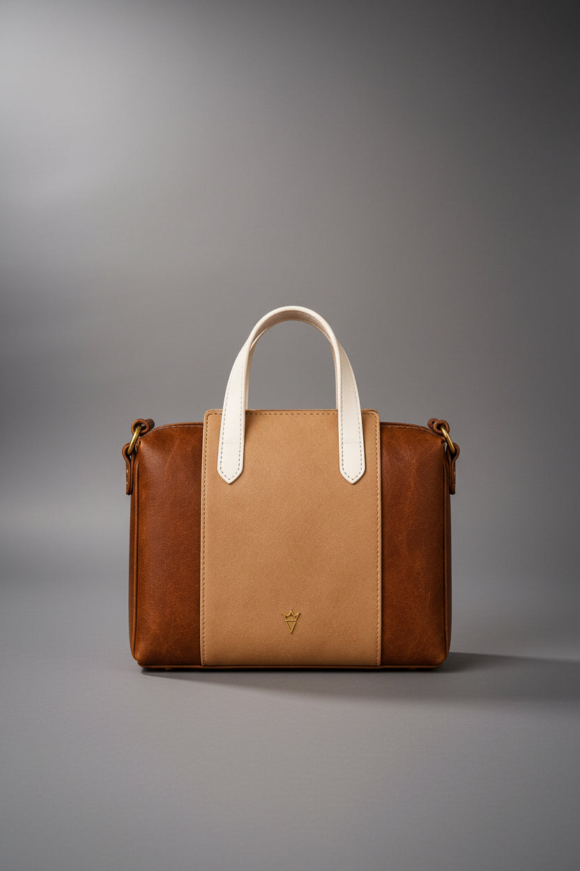 TLF structured leather tote bag in tan and brown | The Leather Factory