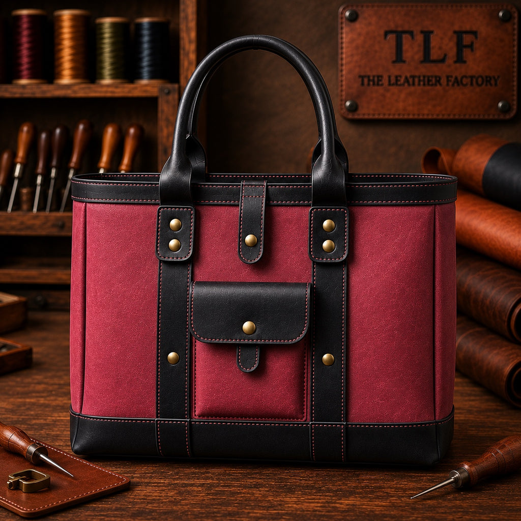TLF leather tote in Burgundy and Black | The Leather Factory