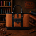 TLF leather tote in Cognac and Black | The Leather Factory