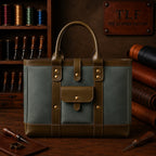 TLF leather tote in Slate Gray and Olive | The Leather Factory
