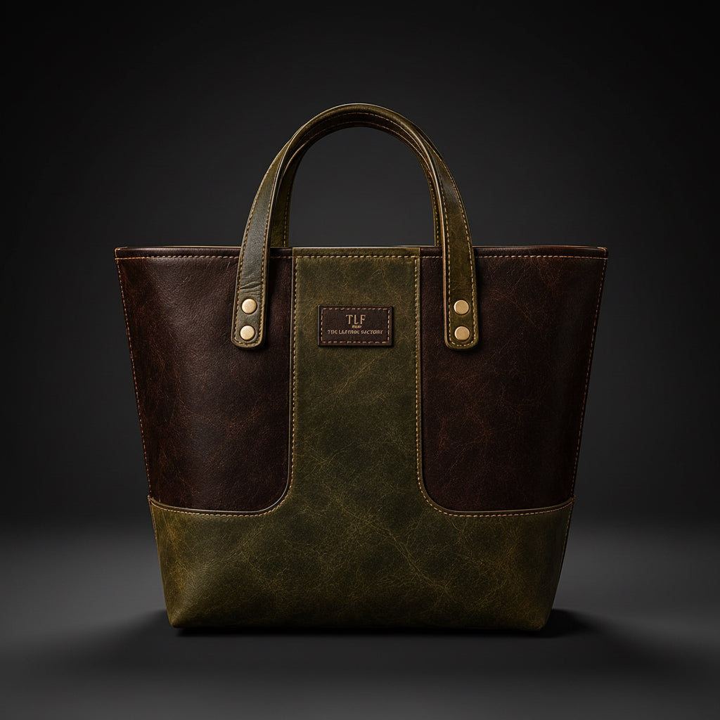 TLF two-tone leather tote in Black and Cognac | The Leather Factory