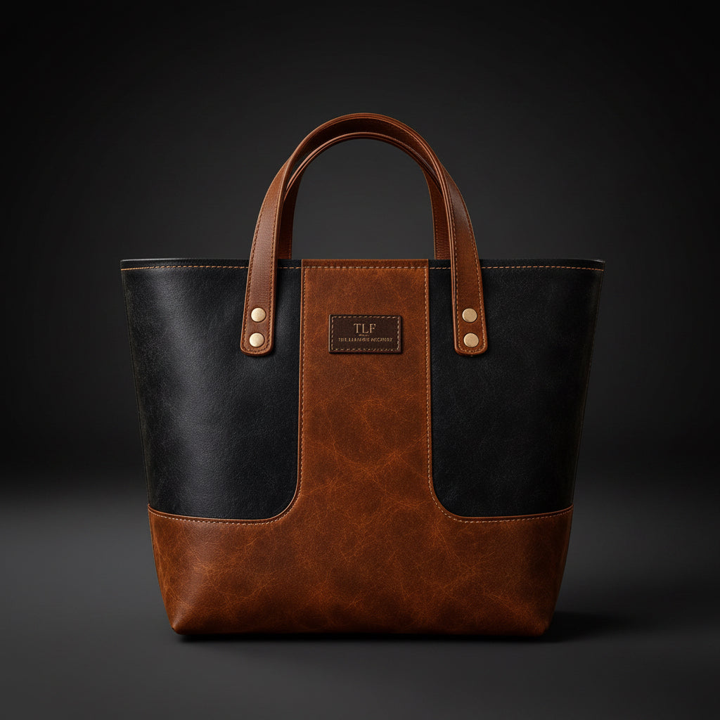 TLF two-tone leather tote in Burgundy and Dark Brown | The Leather Factory